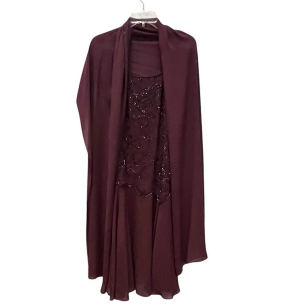 1920s Style Plum Beaded Flapper Dress Spaghetti Strap VTG Jack Bryan S 32” Chest